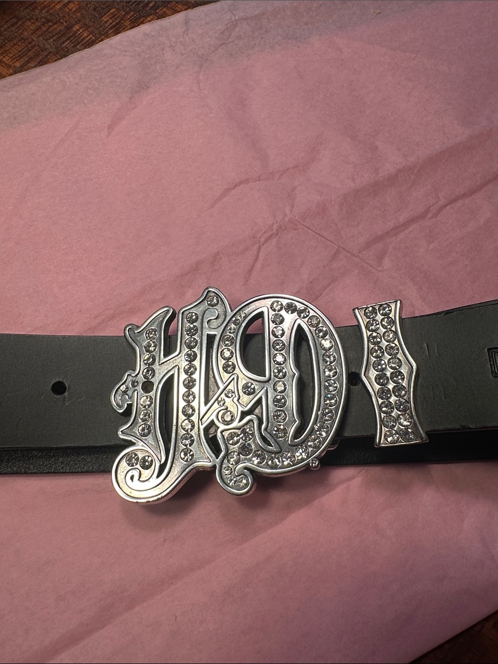 Harley-Davidson Black Leather Belt with Rhinestone HD Buckle
